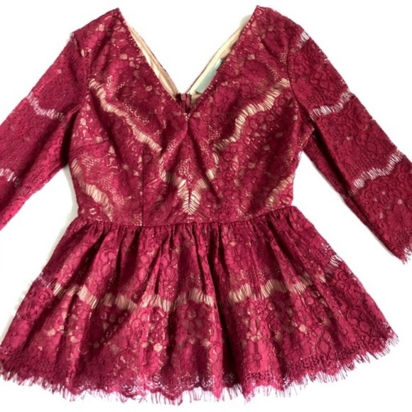 MAEVE Anthropologie Lace Needle Wine Red Peplum Boudreaux V-Neck Top Size XS - Picture 4 of 5